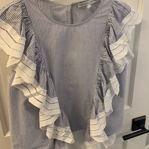 blue and white striped blouse